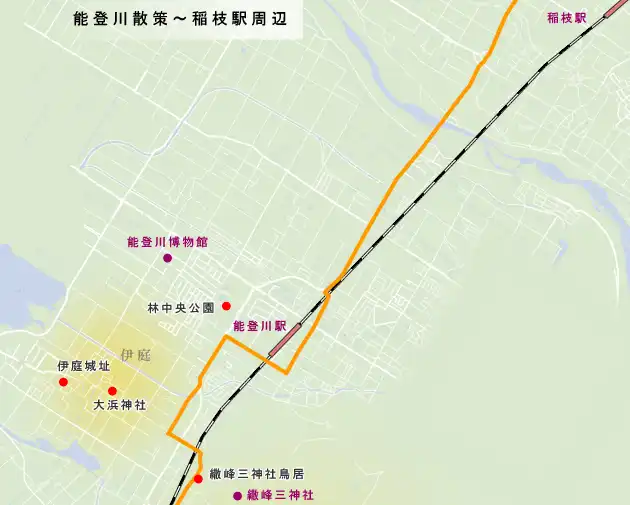朝鮮人街道　能登川散策、伊庭の祭り～稲枝までの地図