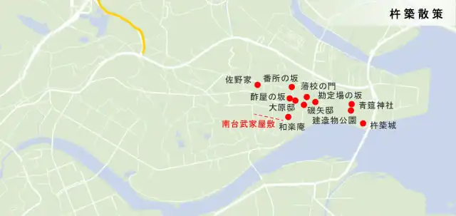 日向街道　杵築の散策の地図