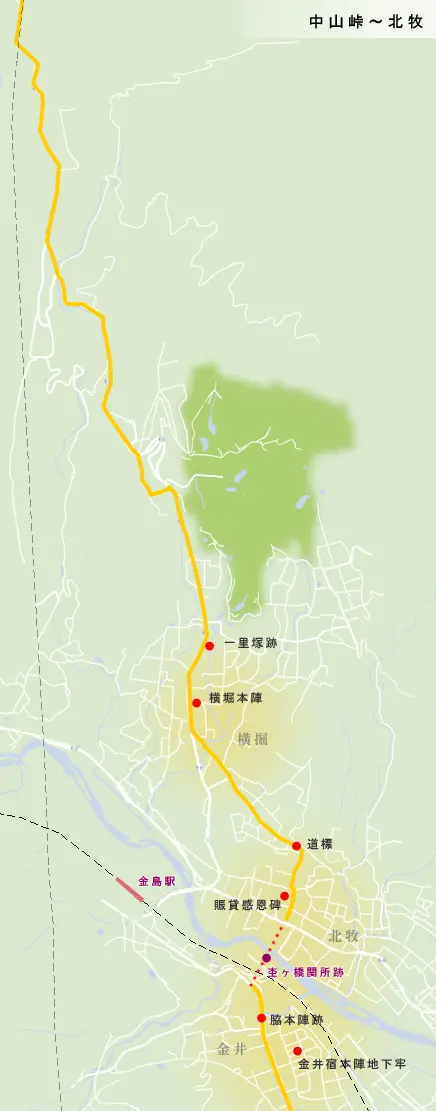 三国街道　中山峠～北牧の地図