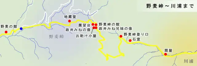 野麦街道　野麦の館から川浦の地図