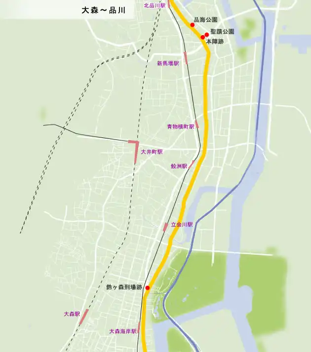東海道　大森～品川の地図