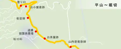 土佐北街道　平山～堀切の地図