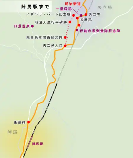 羽州街道　矢立峠～陣馬駅地図